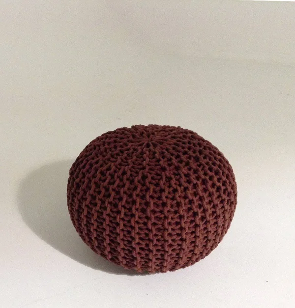 Gfurn Handmade Round Knitted Pouf, Marsala, 50x35cm