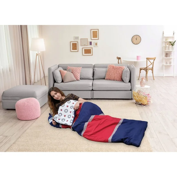 Chic Home Holger Sleeping Bag with Cat Ear Hood with Geometric Pattern - Navy/Red/White, Size: Twin Xlong