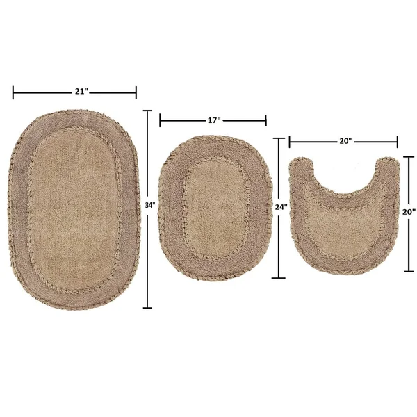 Home Weavers Double Ruffle Collection Absorbent Cotton 3 Piece Set Machine Washable Bath Rug - Ivory