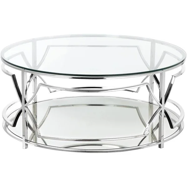 Pangea Home Edward Metal Round Coffee Table with Glass in Silver