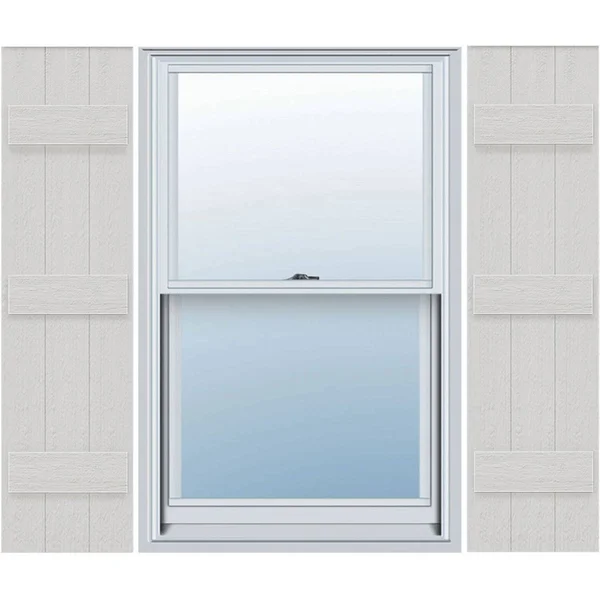 Ekena Millwork FBJ06S16X058RUF 16 1/8x22W x 58x22H Rustic Three Board Joined Board-n-Batten Faux Wood Shutters (Per Pair)