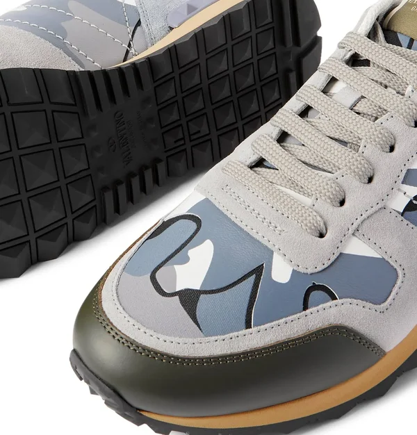 Valentino - Men - Valentino Garavani Rock Runner Suede - Leather and Canvas Sneakers Gray - Lambskin 50%, Cotton 30%, Polyester 2