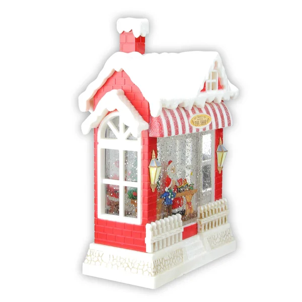 Raz 10 LED Glittered Red and White Santas Toy Shop Christmas Building