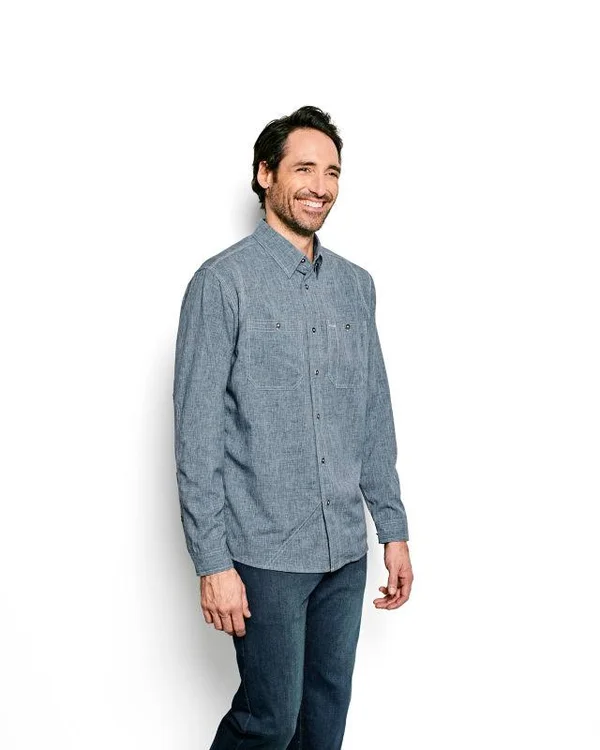 Orvis Men's Tech Chambray Work Shirt - Medium Blue, Large