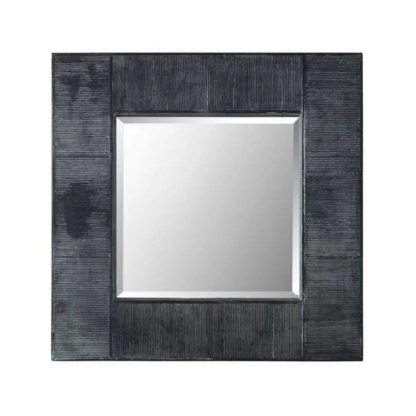 Walker Edison Furniture Company 32 in. Transitional Modern Farmhouse Urban Industrial Square Textured Wood Wall Mirror