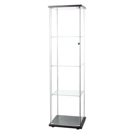 Glass Cabinet-B Glass Display Cabinet 4 Shelves with DOOR, Floor Standing Curio Bookshelf for Living Room Bedroom Office, 64 x 1