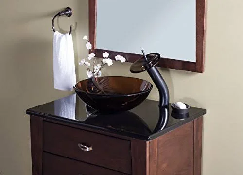 Novatto Ty Glass Vessel Bathroom Sink Set, Oil Rubbed Bronze