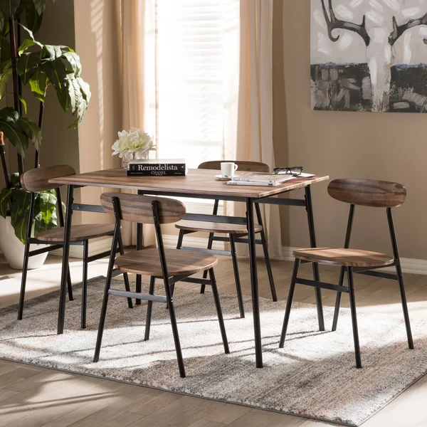 Baxton Studio Darcia Rustic & Industrial Brown Wood Finished Matte Black Frame 5-Piece Dining Set