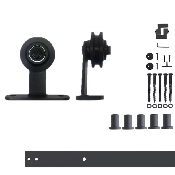 Homacer 6.6 ft./79 in. Black Rustic Non-Bypass Sliding Barn Door Hardware Kit T-Shape Design Roller for Single DOOR - Black/6.6ft