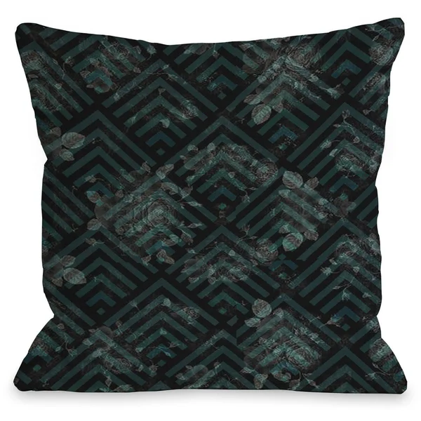 Maya Scale Floral Outdoor Throw Pillow by OneBellaCasa - 20 inchx20 inch, Size: 20 inch x 20 inch, Black