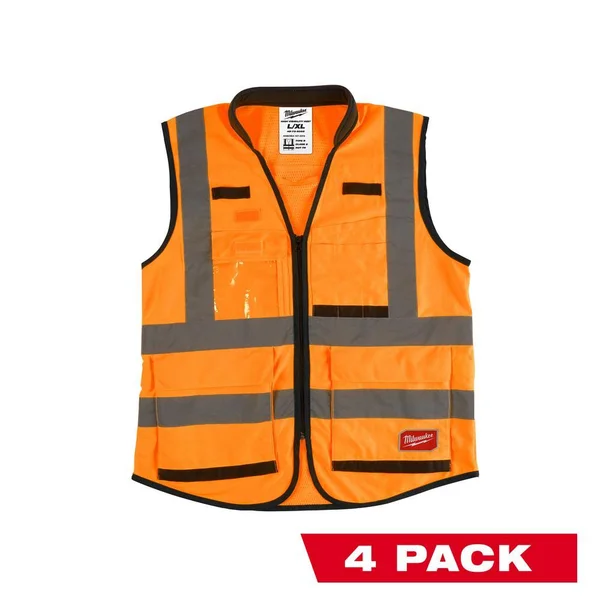Milwaukee Performance 2X- Large/3X-Large Orange Class 2-High Visibility Safety Vest with 15 Pockets (4-Pack) - Adult Unisex