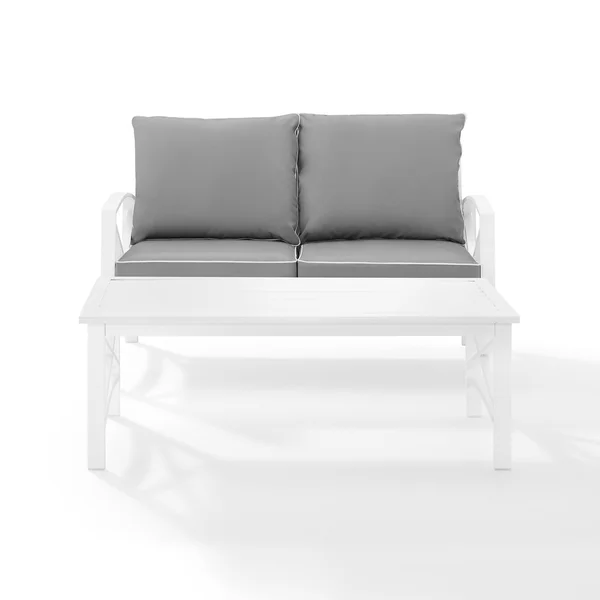 Crosley Kaplan 2-Piece Outdoor Seating Set - White, Gray Cushions, Loveseat, Coffee Table