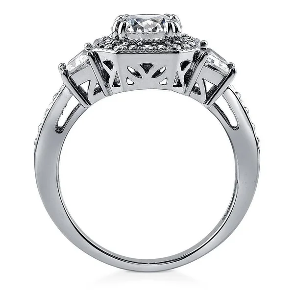 Berricle Sterling Silver Round Cubic Zirconia CZ Halo Art Deco Wedding Engagement Ring 1.9 CTW Size 6.5