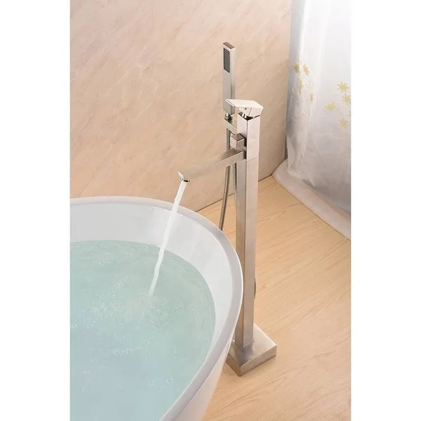 EISEN Home SevenFalls Single Handle Floor Mounted Freestanding Tub Filler with Handshower, Size: Chrome Finish