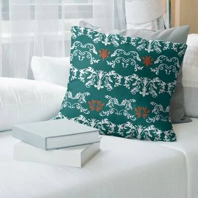 Miami Throwback Football Baroque Square Pillow Cover East Urban Home Color: Dark Green/White/Orange, Size: 16x22 x 16