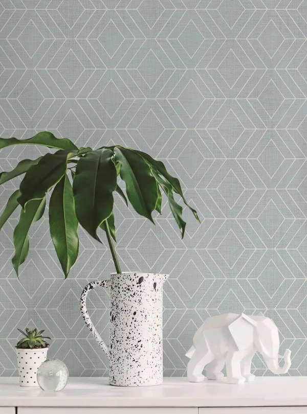 Diamond Geometric Art Deco Lines Peel and Stick Wallpaper - Light Blue