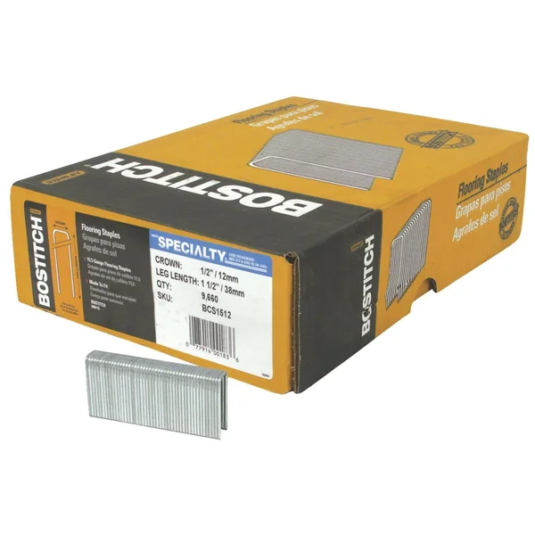 Bostitch BCS1512 Flooring Staple - 1-1/2 in L Leg, 1/2 in W Crown, 15-1/2 ga, Steel