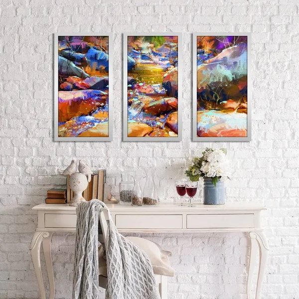 Water Rocks 3 Piece Framed Painting Print Set Picture Perfect International Size: 33.5x22 H x 52.5x22 W x 1x22 D