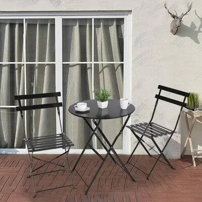 Latitude Run Metal Folding Outdoor Patio Furniture Sets - bistro Set 3 Piece Patio Set of Fold-able Patio Table and Chairs, Black
