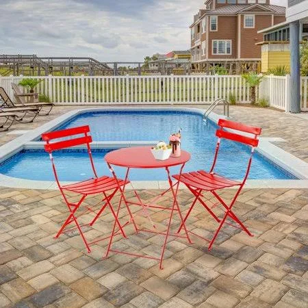 3 Pieces Folding Patio Bistro Set Weather -resistant Metal Outdoor Furniture Set Including Table and Chairs for Garden Backyard