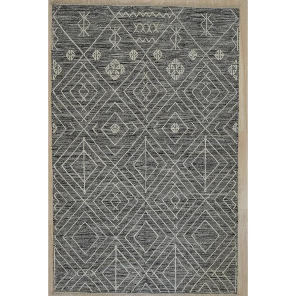 EORC REH43CH5X8 Handwoven Wool Punja Killim Rug - 5' x 8', Charcoal
