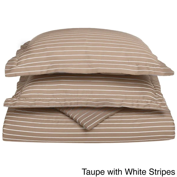 Superior 600 Thread Count Bahama Stripe Cotton Blend Duvet Cover Set Taupe/White Stripes 3 Piece Queen - Full - Queen, Full