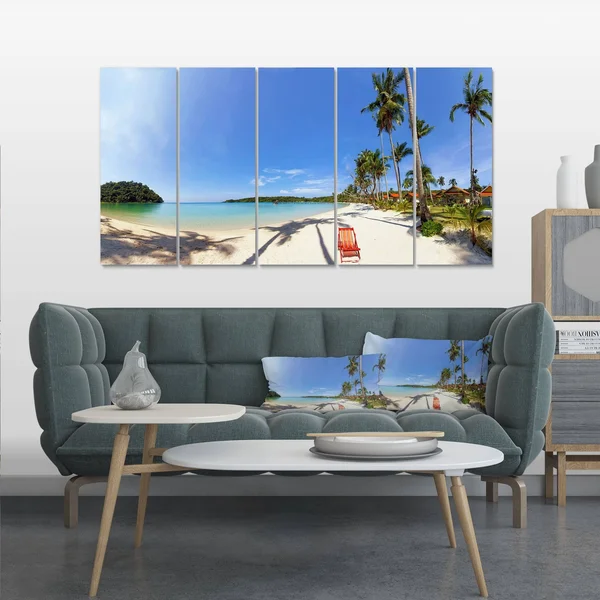 Designart &Tropical Beach Panorama& landscapes Sea & Shore Photographic on Wrapped Canvas Set - 60 in. Wide x 28 in. High