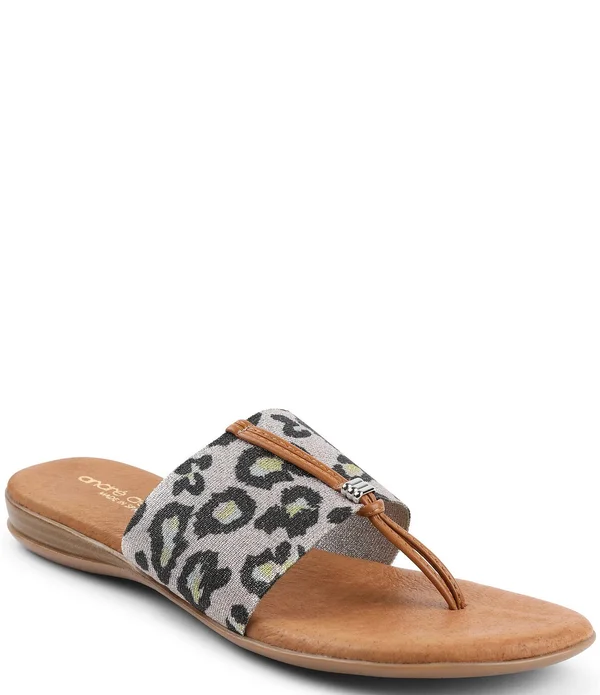 Andre Assous Womens Nice Slide Demi Wedge Thong Sandals, Leopard, 8