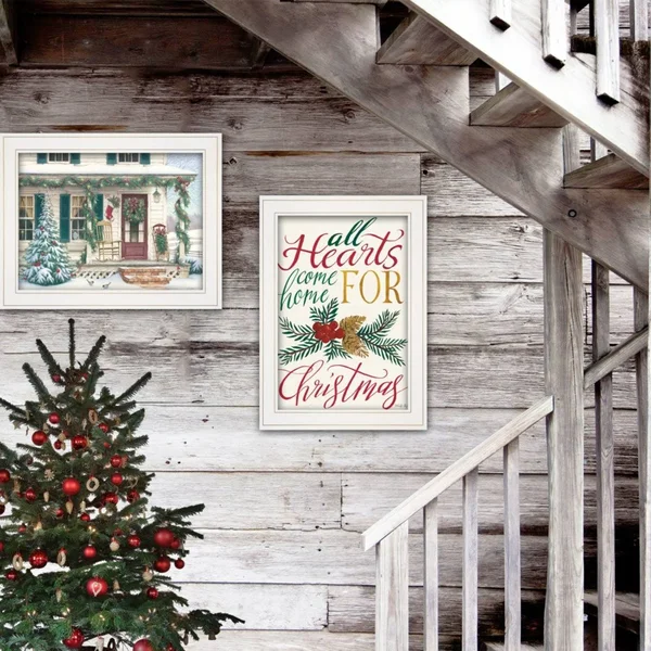 TrendyDecor4U Come Home for Christmas 2-Piece Vignette by Cindy Jacobs and Richard Cowdrey - White Frame