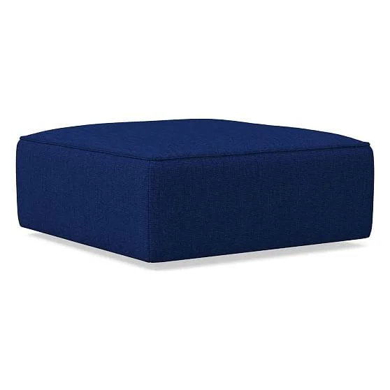 West Elm Remi Ottoman, Memory Foam, Basket Slub, Sapphire, Concealed Support