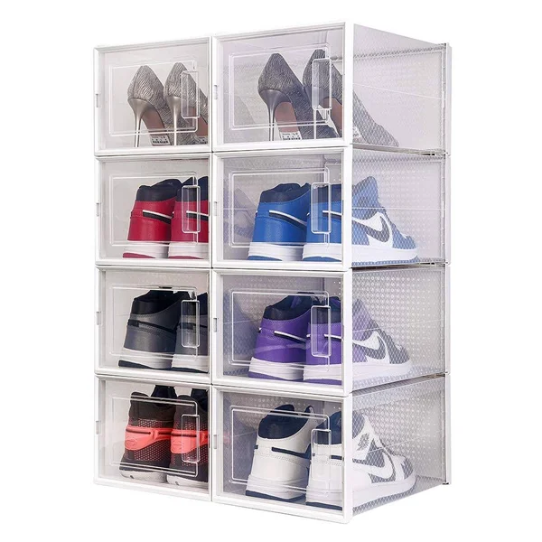 OnDisplay Clik Stackable Interlocking Shoe Box System (Medium Clear/White, Set of 8), 13.1" x 9" x 5.5"
