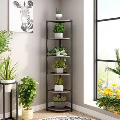 Cutshaw 65x22 H x 18.5x22 W Iron Corner Bookcase 17 Stories Color: Dark Brown
