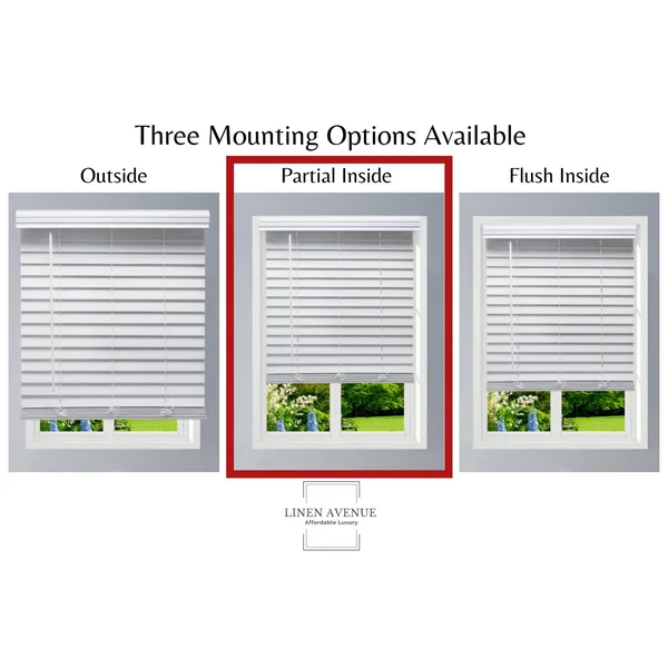 Linen Avenue Custom Cordless Faux Wood Blind White, 69 W x 48 H Partial Inside Mount
