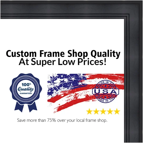 CustomPictureFrames 19x25 - 19 x 25 Contemporary Black Solid Wood Frame with UV Framer&s Acrylic & Foam Board Backing - Grea