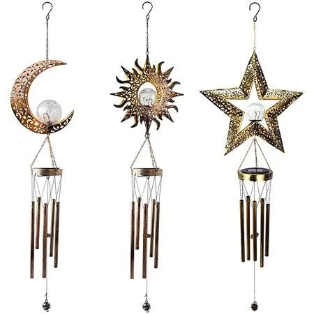 Solar Wind Chimes for Outside Sun Crackle Glass Ball Warm LED Solar Garden Lights Waterproof Sympathy Wind Chime Outdoor Metal D