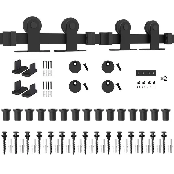 Winsoon 4-18ft Antique Top Mount Double Sliding Barn Door Hardware Kit 18ft Track for Closet Cabinet Black Heavy Duty - Size: 18&