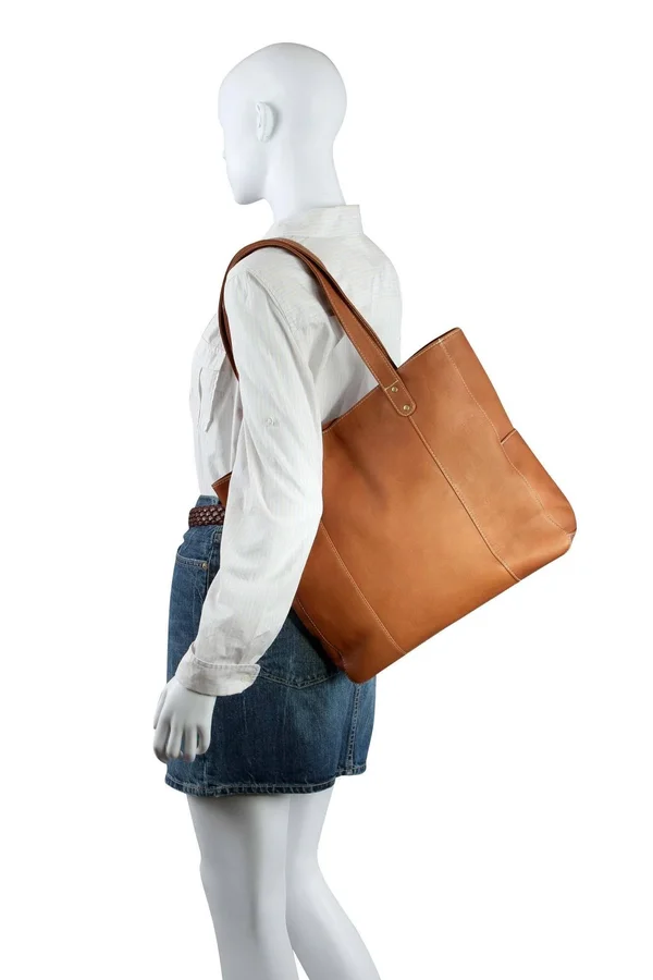 Le Donne Leather Women's Double Strap Rivet Tote - Grey