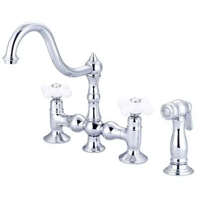 dcor Design DCRN3626 32608765 Bridge Faucet with Side Spray Finish: Hand Polished, Richly Triple Plated Chrome Finish, Handle Ty