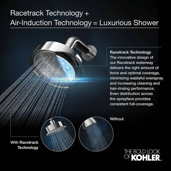 KOHLER K-13690-SN Contemporary Round 12x22 Rainhead with Katalyst Air-Induction Spray - 2.5 GPM - Vibrant Polished Nickel