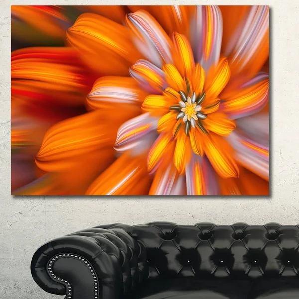 Designart &Massive Orange Fractal Flower & Floral Canvas Art Print - Size: 32 inch x 16 inch