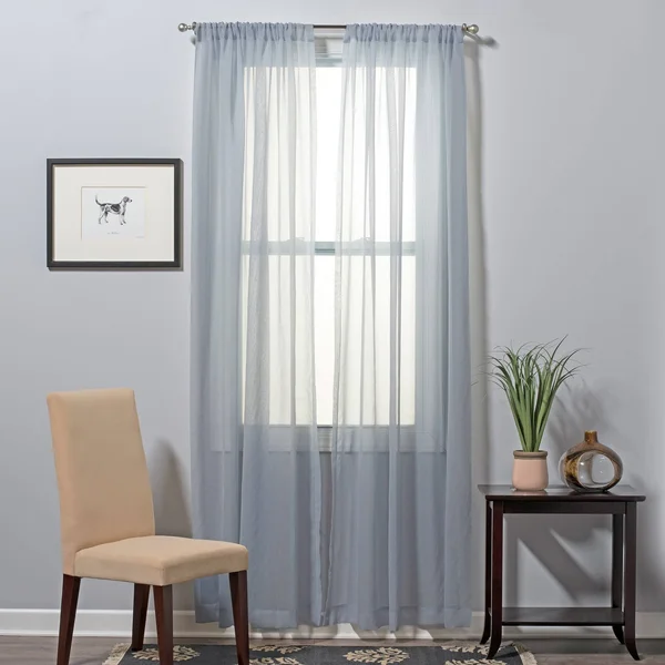 Solid Color Basic Sheer Curtain Set of Two Panels, Rod Pocket - 54 x 95 - 95 Inches - Grey