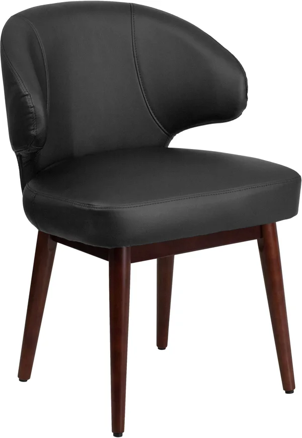 Flash Furniture Comfort Back Series Black Leather Side Reception Chair with Walnut Legs