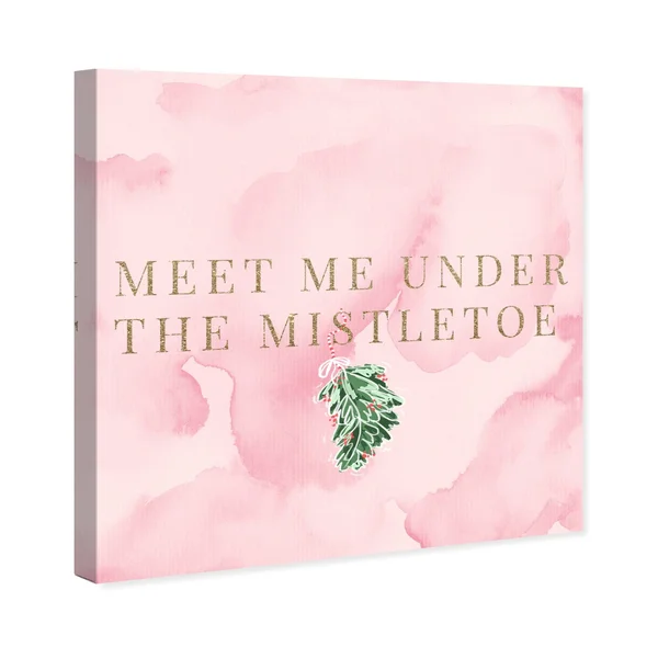 Oliver Gal 'Meet Me Under The Mistletoe' Typography and Quotes Wall Art Canvas Print - Pink, Gold - 40 x 40