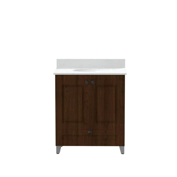 Home Decorators Collection 30 in. Metal Bathroom Vanity in Espresso with Iced White Engineered Marble Vanity Top with White Sink
