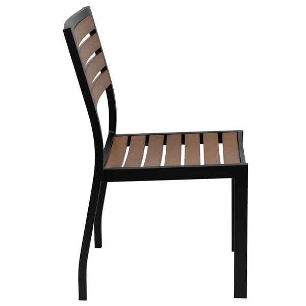 Flash Furniture Outdoor Side Chair with Faux Teak Poly Slats