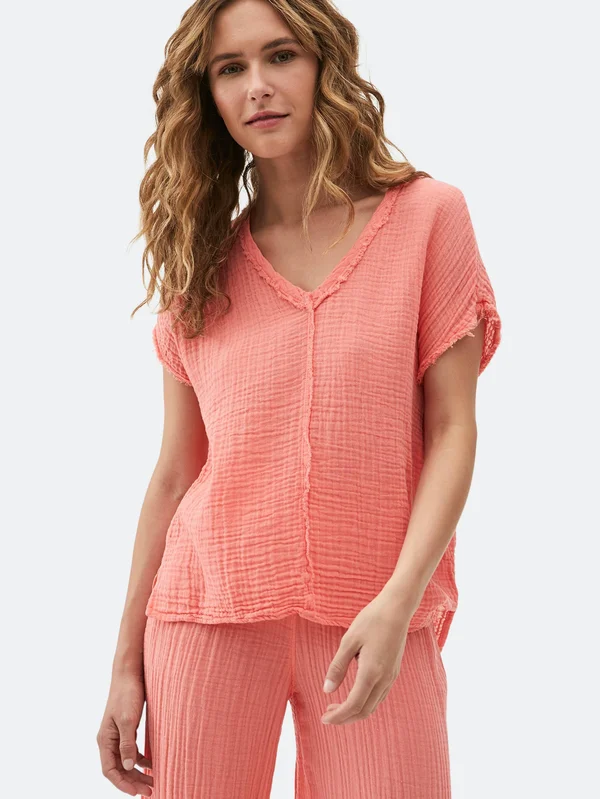 Michael Stars Women's Draya V-Neck Top in Pink, Size Xs