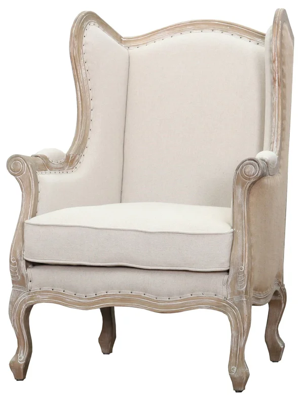 New Pacific Direct Guinevere Burlap Wing Arm Chair, Light Sand/Burlap