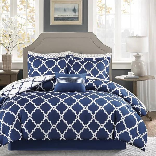 Madison Park Essentials Cole Navy Reversible Complete Comforter and Cotton Sheet Set - Twin XL