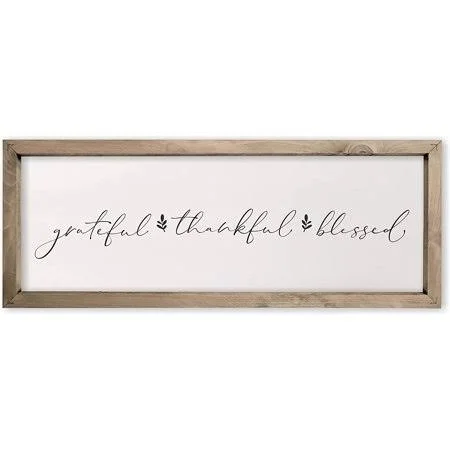 Grateful Thankful Blessed Framed Rustic Framed Wood Farmhouse Wall Sign 12x36, Size: 12 x 36, White