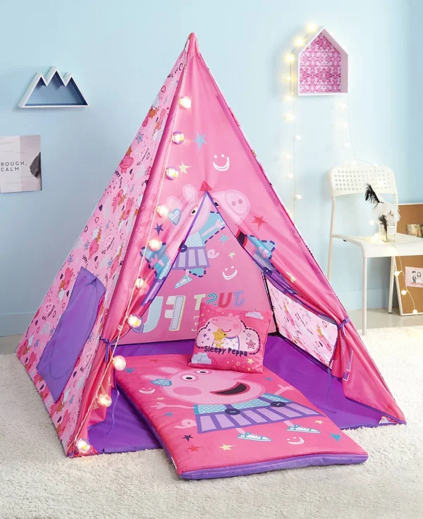 Peppa Pig Teepee Tent Set Includes Bonus Lights - Slumber Bag, and Pillow